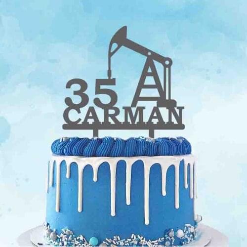 Personalized Petroleum Engineer Cake Topper Custom Name Age Oil Rig Drilling Platform Oil Worker Birthday Party Cake Decoration