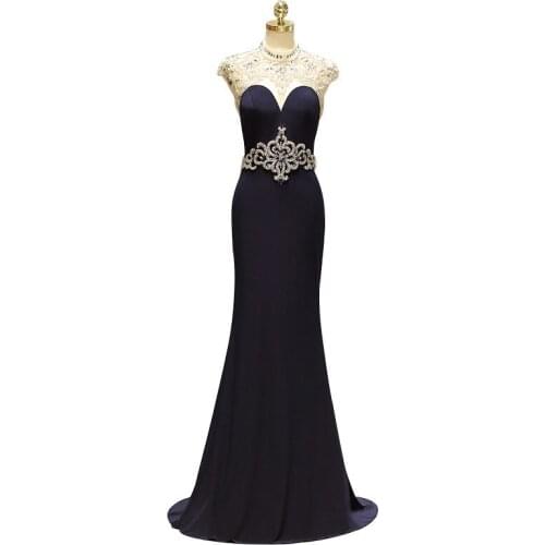 O-Neck Cap Sleeve with Beading Appliques Trumpet Fishtail Mermaid Floor Length Party Dresses Vestido de noche Robe de soiree