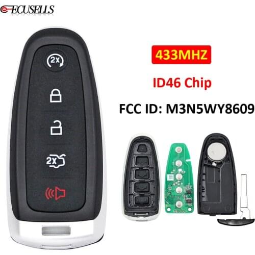 4+1/5 Button Remote Smart Prox Transmitter Key 433Mhz ID46 Chip M3N5WY8609 for Ford Explorer Edge Expedition Flex C-Max HU101