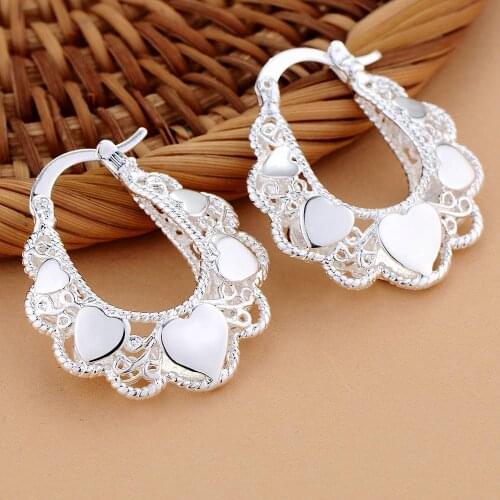Silver Color 925 Jewelry Earrings For Women Wholesale Free Shipping Christmas Gifts Fashion Jewelry Modelling Delicate Hearts