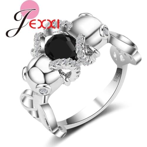 Unique Fashion Black CZ Crystal Engagement Wedding Rings For Party Jewelry 925 Sterling Silver Bands Women Ring Accessory
