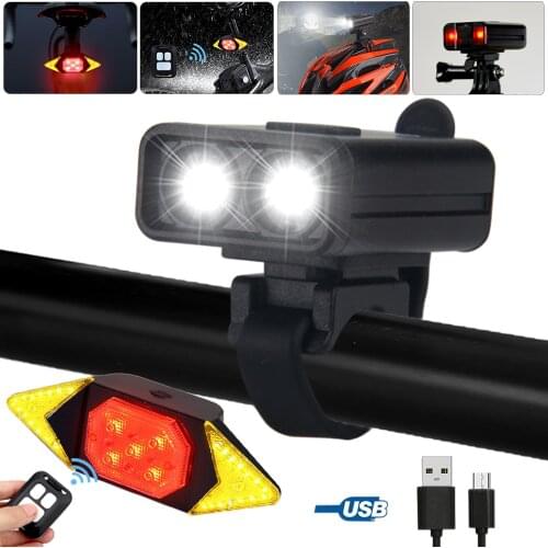 Waterproof 2 In 1 Bike Helmet Light USB Rechargeable Front Bicycel Lamp MTB Cycling Flashlight with Safety Warning Taillight