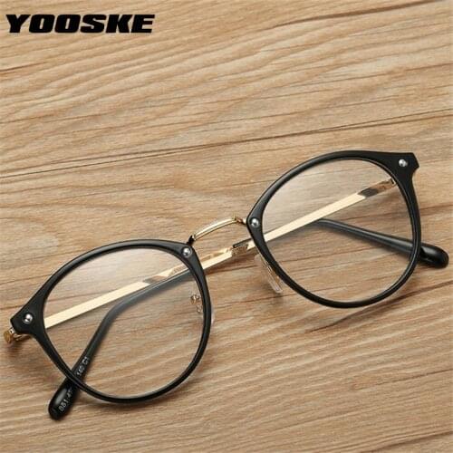 YOOSKE Brand Design Round Glasses Frames Men Retro Transparent Optical Eyeglasses Women Fashion Black Pink Clear Lens Eyewear