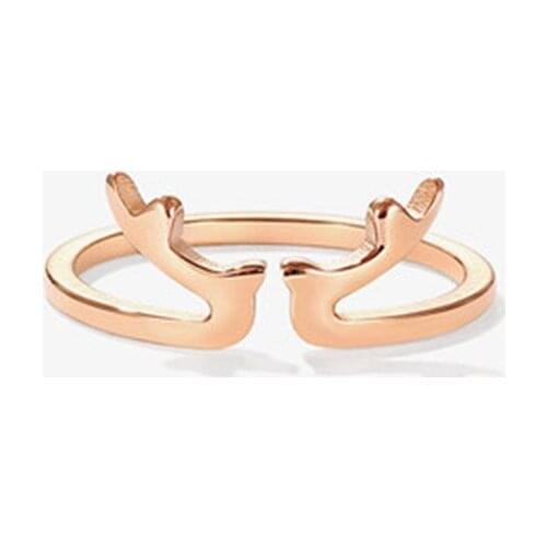 YUN RUO 316 L Titanium Steel Jewelry Deer Horn open ring Weeding Anniversary Rose Gold Fashion Woman Birthday Gift Never Fade
