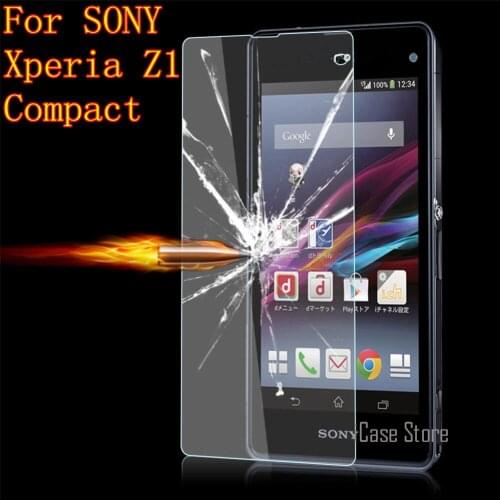 Z1 Compact Premium 9H tempered glass For SONY Xperia Z1 mini D5503 M51W Z1 Compact 4.3" Screen Protector Protective Film Case