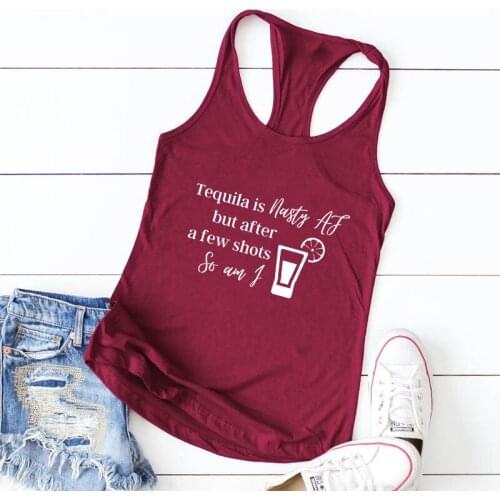 Tequila Is Nasty Af Tank Cute Women Raceback Beach Tops Summer Sleeveless Lady Drinking Tanks