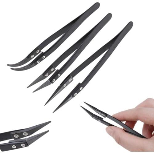 Hot! New Stainless Steel Black Ceramic Tweezers For Electronics Soldering Repair Tools 1PC