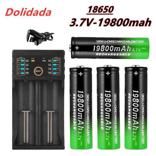 100% original brand new 18650 rechargeable battery 3.7V 19800 mAh for flashlight + USB charger