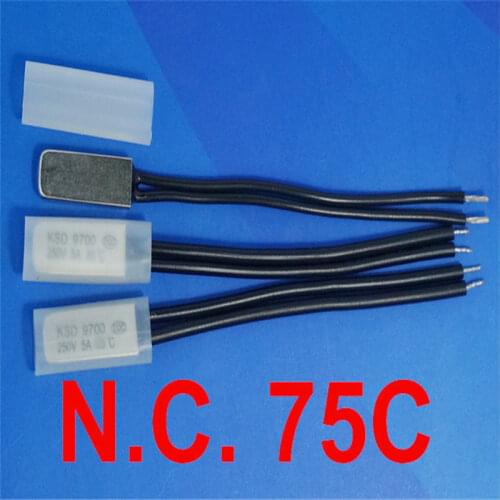 100 pcs/lot) 75C KSD9700 Normally Close Thermostat, Temperature Switch, NC 75 Celsius, Bimetal Disc