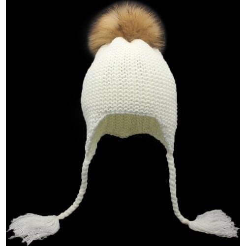 2019 Children Winter Warm Raccoon Fur Knit Hats Girls Boys 100% Real Fur Pompom Beanies Cap kids Crochet Baby Hats Beanie Caps