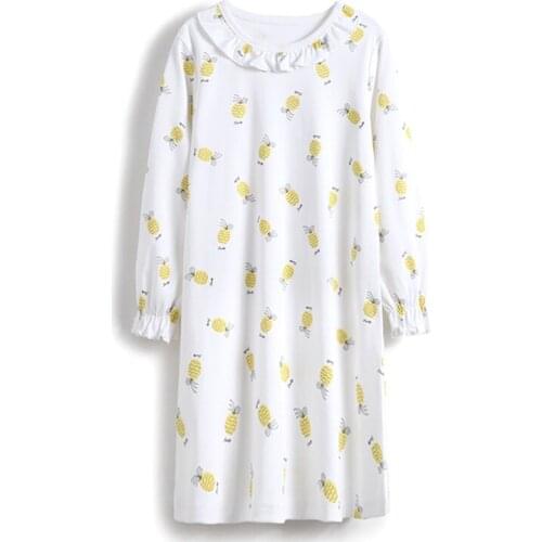 2019 Girls' Princess Nightgowns Pajamas Girls Dress Long Sleeve Pineapple Print Sleep Shirts Cotton Sleepwear for 2-14Years