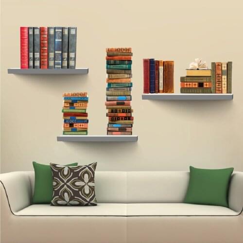 3D Vintage Bookshelf Wall Stickers Decal Removable Wallpaper Home Decoration