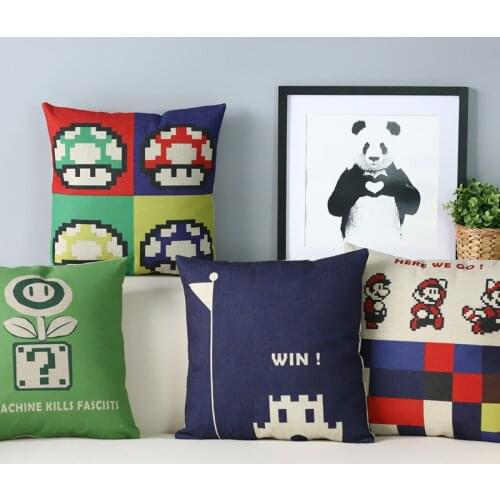 American style Super Mary Game cartoon Lovely Pillow Cover Home Decorative Pillows Linen Pillow Case Office Sofa Cushion Cover
