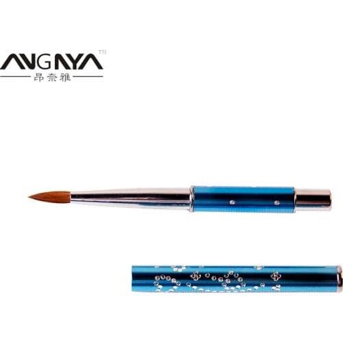 ANGNYA New 1pcs #4#6#12#14#16#18#20#22 Kolinsky Sable Brush Acrylic Nail Art Brush Light Blue Metal Crystal Acrylic Salon A008
