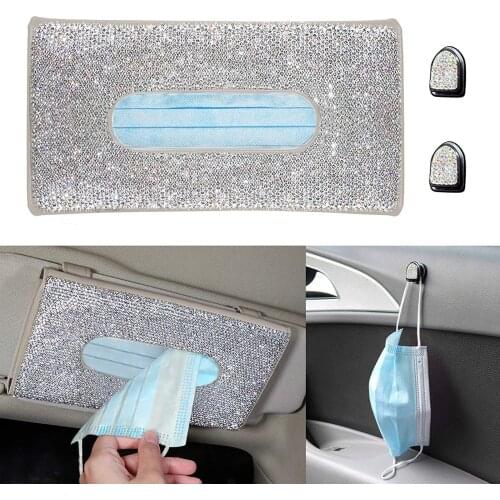 Glittered PU Leather Car Tissue Holder Dispenser Automobile Vehicle Sun Visor