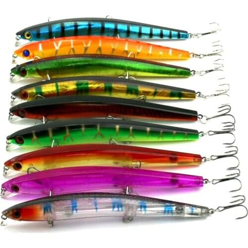 Big Sale 9pcs/lot Minnow Fishing Lure Plastic Hard Bait Hook Laser Baits Artificial Lifelike Lure 9 Colors 13cm 13.9g