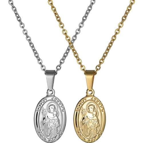 Stainless Steel Virgin Mary Pendant O Shape Chain Christ Child Necklace Goddess Catholic Choker Necklace For Women