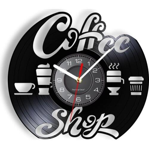 Coffe Shop Music Record Clock For Kitchen Dining Room Decor Barista Carved Album Artwork Cafe Bar Sign Vinyl Record Wall Clock