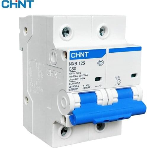 CHNT NXB-125 Moulded case circuit breaker MCB Icu10kA Ics7.5KA type C 2P 400 V 415V 50HZ 63A 80A 100A 125A