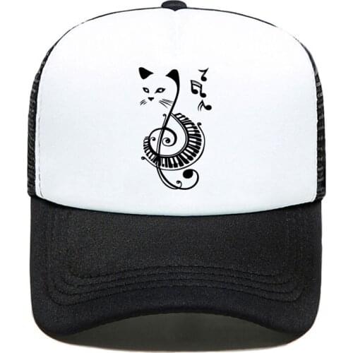 Black Cat Printed Music Funny Kawaii Baseball Cap Casual Men Women Parent-child Hats Mesh Visor Outdoor Sun Hat Adjustable Caps