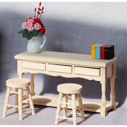 1:12 wood miniature Computer desk doll house reading writing table 3 drawers