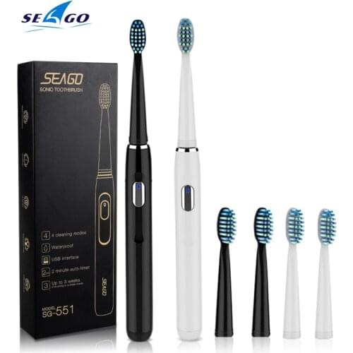 Seago 551 Electric Toothbrush Rechargeable with Timer USB Charging Teeth Whitening with 4 Modes Sonic Vibration Waterproof Adult