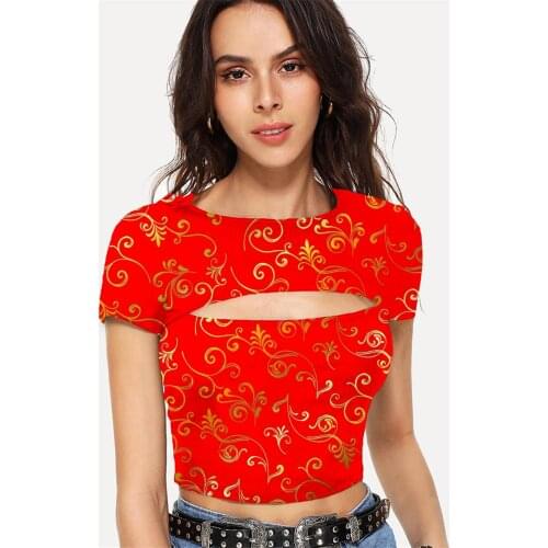 Somepet Abstract T shirt Women Psychedelic Tshirt Printed Red Navel Bare Harajuku T-shirts 3d Womens Clothing Summer Fashion