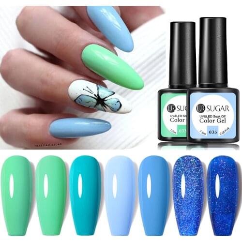UR SUGAR 7.5ML Gel Nail Polish Blue Green Glitter Gel Varnish Semi Permanent Soak Off UV LED Nails Art Manicure Nail Gel Polish