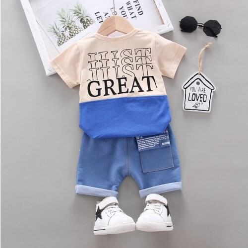 Boys Sets Letters Printed Summer T-Shirts+ Jean Shorts Sets Baby Clothes Cotton Suit Children Clothes