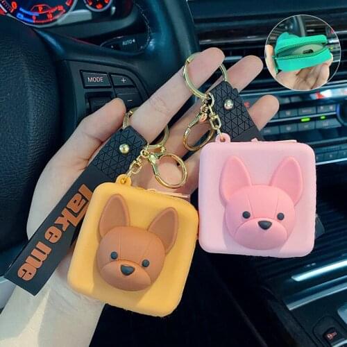 Creative Cute Four-color Bulldog Coin Purse Keychain Cartoon Earphone Storage Case Keyring Women Bag Pendant Couple Gift Keyfob