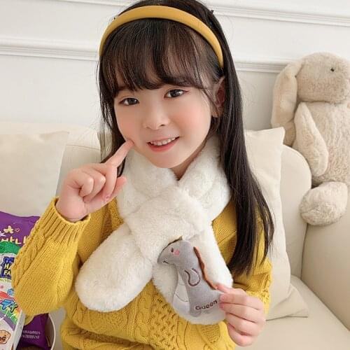 Cute Plush Cartoon Dinosaur Children Scarf Boy Girl Thicken Faux Rabbit Fur Cross Baby Collar Winter Neck Guard Warm Scarve N29