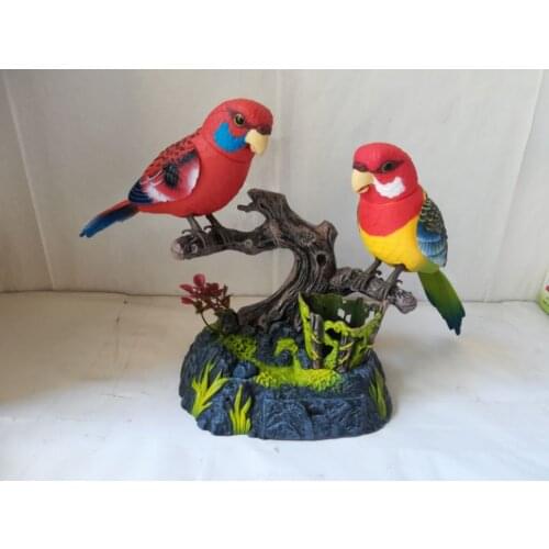 Artificial vivid parrot bird model,18x20cm voice control sounds couples parrots birds home decoration Christmas gift b1855