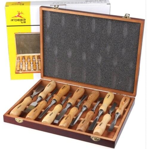 RDEER 12 pcs Wood Carving Set Wood Working Tools Chisel Kit Carvers Graving Knife In Box chisel ferramentas marcenaria