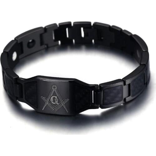 NEWEST Black Titanium Freemason Bracelets Carbon Fiber Inlaid Masonic Free Mason Bangle Wristband Bracelet Men Gift Jewelry 3pcs