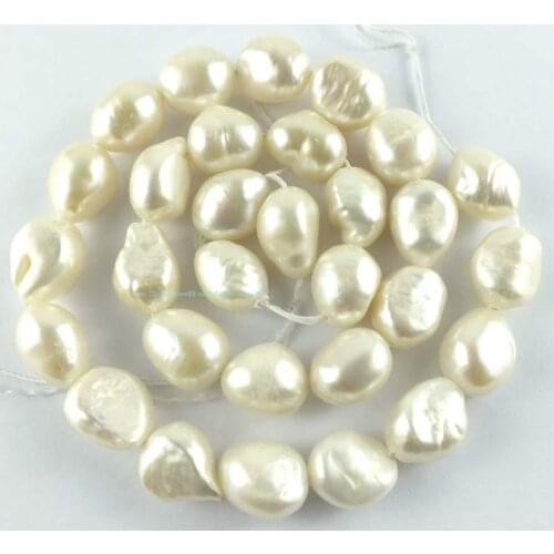 New 10-11mm Natural White Freshwater Pearl Round Freeform Beads 14
