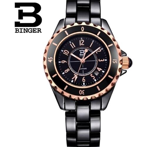 Genuine Switzerland BINGER Brand ceramic Women quartz watches fashion lady rhinestone diamond waterproof quartz dress table BBPS