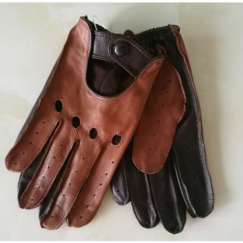 Real Leather Mans Gloves Spring Summer Thin Unlined Breathable Non-Slip Locomotive Motorcycle Driving Gloves Male M023W-1
