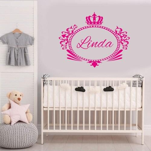 Personalized Girls Name Beautiful Crown Wall Sticker Vinyl Art Home Decoration For Kids Room Baby Nursery Decals Custom S055