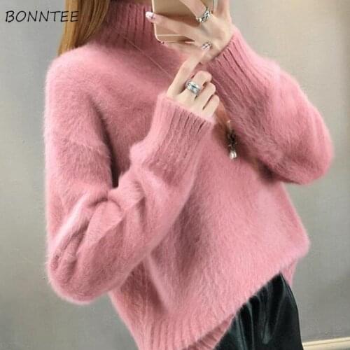 Pullovers Women Solid Turtleneck Long Sleeve Thicken Korean Style Soft Ladies Loose Casual Elegant Warm Female Streetwear Trendy