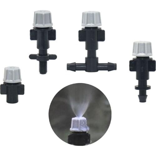 20PCS Adjustable Garden Drip Irrigation Misting Nozzles Dripper Sprayer Atomization Sprinkler With Tee Barb thread Connector
