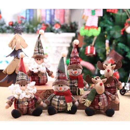 Christmas decorations Santa Claus cartoon dolls children snowflakes plaid cloth dolls Christmas tree decoration doll pendants