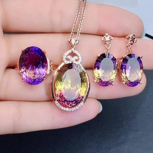 Most Popular 100% Natural and Real Amerine Set 925 sterling silver 1pc Amerine Ring,2pcs Amerine Earring,1pc Amerine Pendant