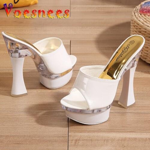 Sexy Super High Heel 14CM Waterproof Platform Slippers Female Wedding Banquet Thick Heel Shoes Summer Nightclub Sandals Size 43