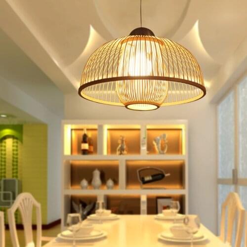 SGROW Modern Simple Hanging Lamp Lighting Fixtures Double Decker Lampshade Bamboo Pendant Lights for Living Room Dinning Room
