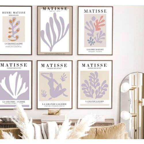 Nordic Poster Purple Abstract Matisse Nude Coral Leaf Paper Cut Wall Art Prints Canvas Painting Decor Pictures For Living Room