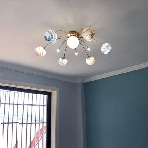 Nordic modern wandering earth simple space childrens room bedroom model room living room net red ceiling lamp