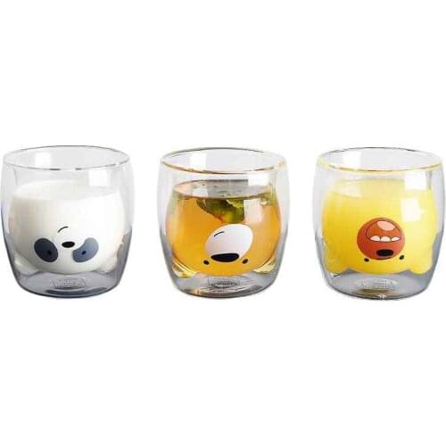 260mlLovely Panda Double Wall Glass Cup Bear Beer Glasses Creative Morning Milk Glass Juice Glass Heat Resistant Mug Shot Glass