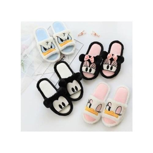 Disney Mickey Minnie Donald Duck Anime Figures Cartoon Product Cosplay Accessories Plush Slippers Warm Gifts Unisex