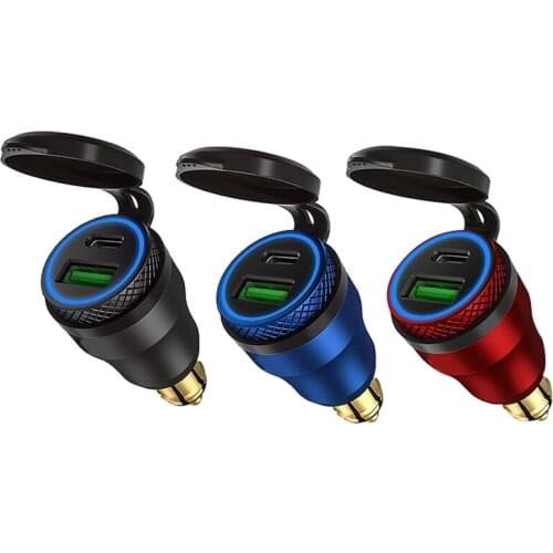 Motorcycle Waterproof Fast Charger with Usb Type-C Port 12V/24V Qc3.0 Power Adapter Hella Din Plug Socket for Bmw Ducati Triumph