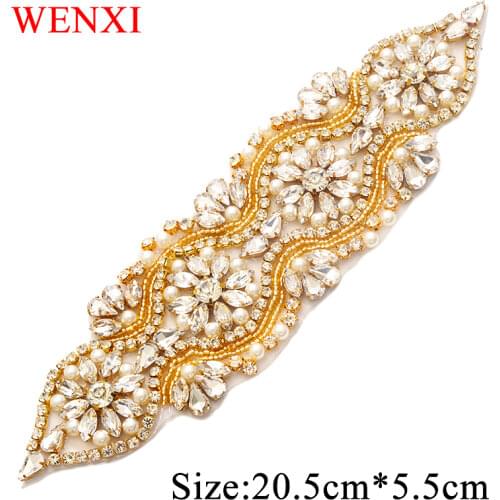 WENXI 10PCS Bridal Handmade Beaded Rose Gold Rhinestones Appliques For Wedding Dress Sash Rhinestones Appliques Accessory WX841